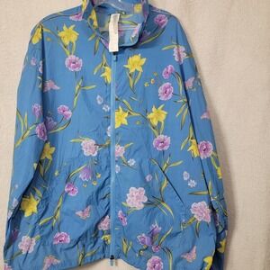 Fabletics Flyweight Zip Up Windbreaker‎ Jacket Butterfly Floral Print Blue XL